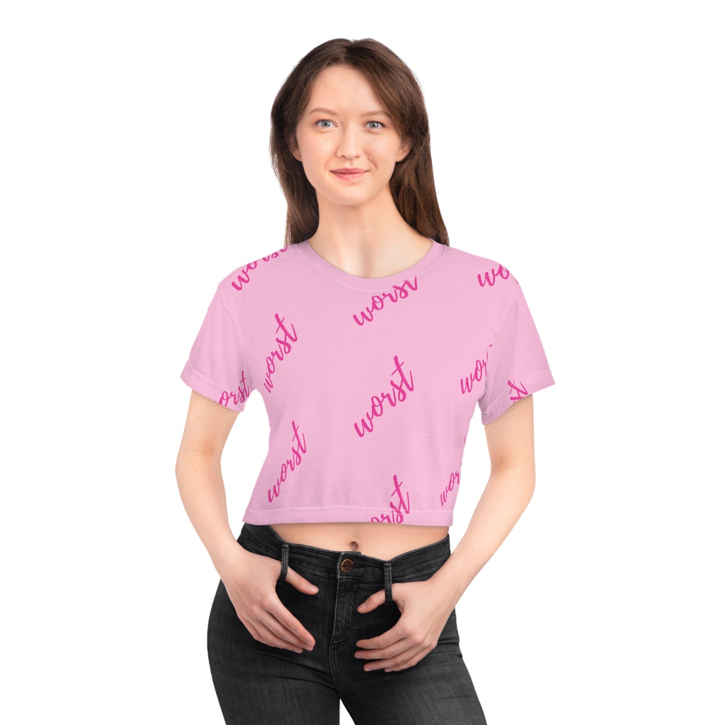 Worst All Over Pastel Pink Crop Tee