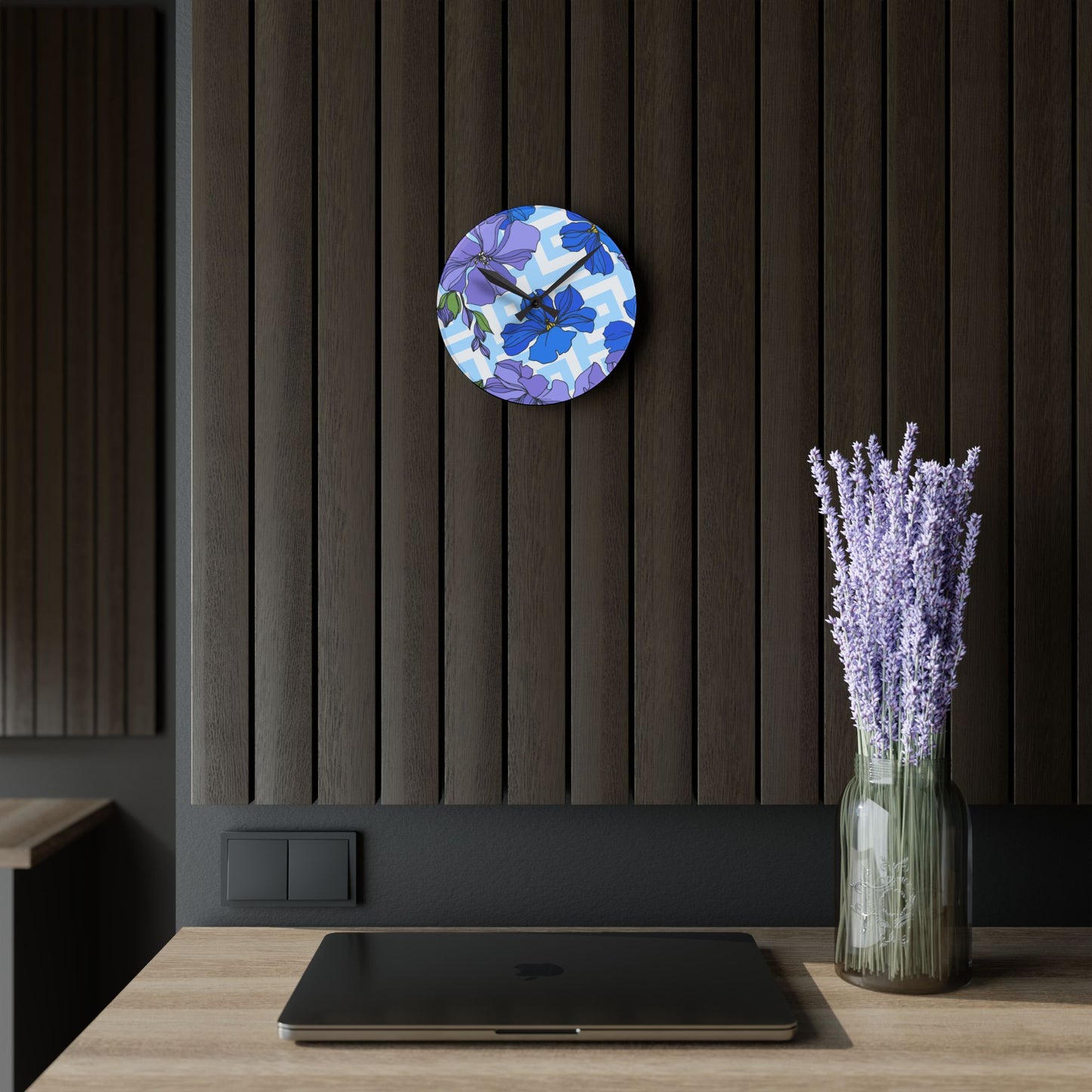 Blue Bloom Acrylic Wall Clock – 8” x 8”