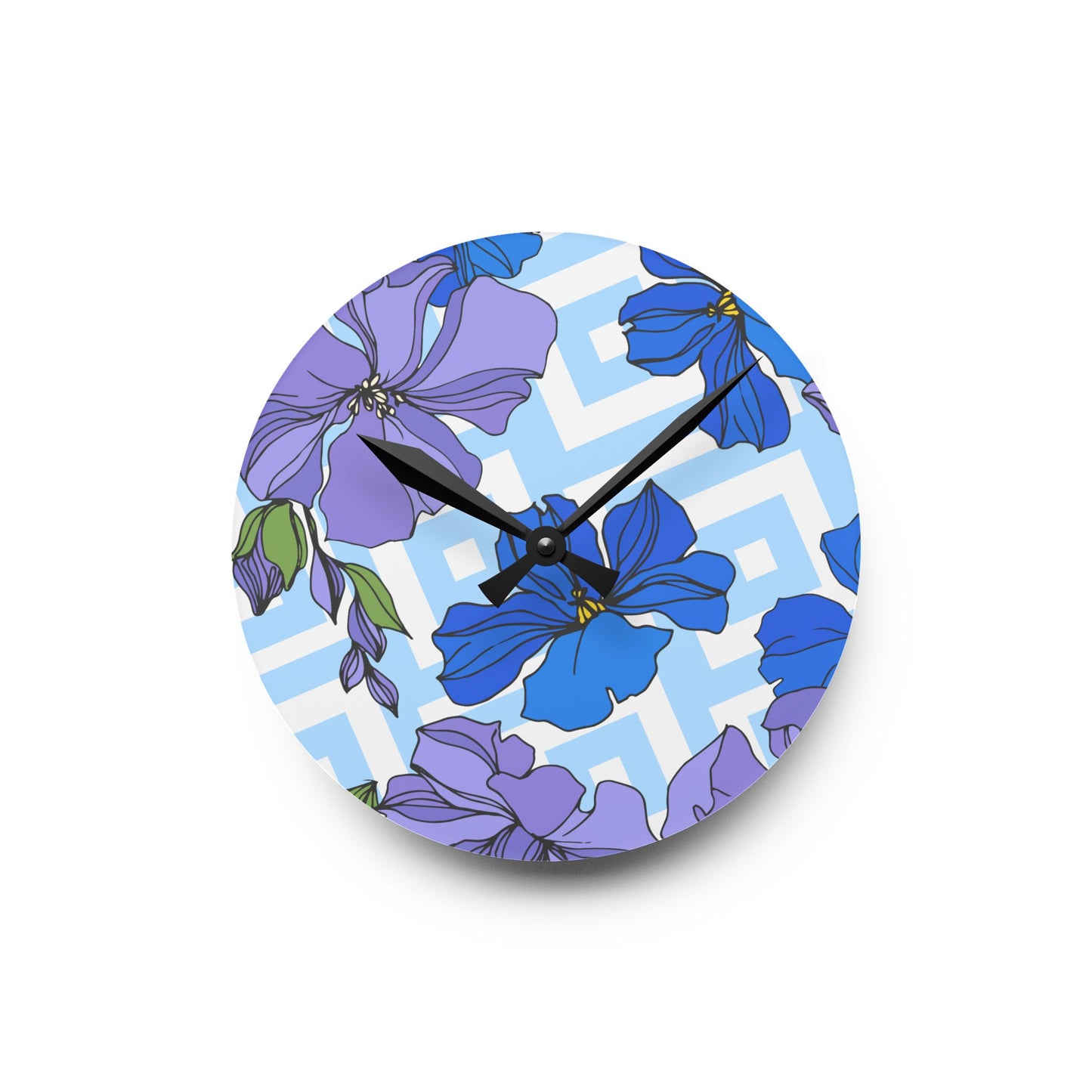 Blue Bloom Acrylic Wall Clock – 8” x 8”