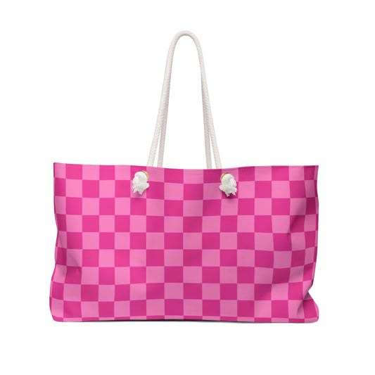 Pink Checkered Weekender Bag