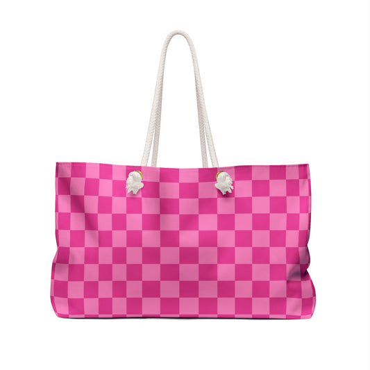 Pink Checkered Weekender Bag