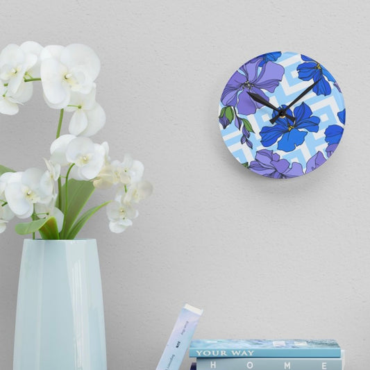 Blue Bloom Acrylic Wall Clock – 8” x 8”
