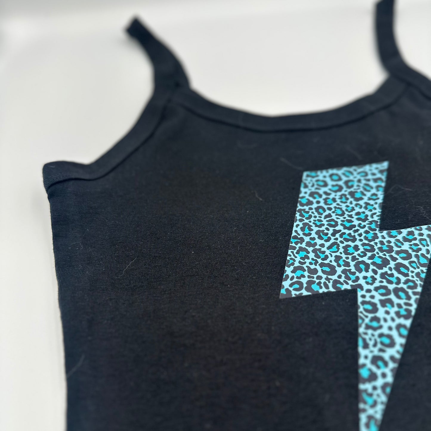 Leopard Lightning Bolt Crop Top, Womens Black Tank, 90s Grunge Y2K Aesthetic, Rocker Festival Clubwear